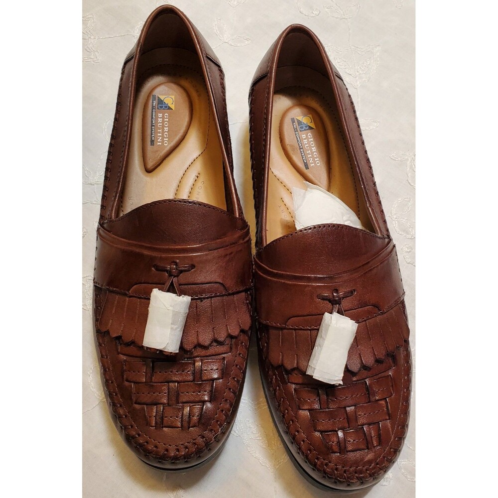 Georgio Brutini Brown Men's Leather Upper Loafers Tassel Woven Size 10.5 W New